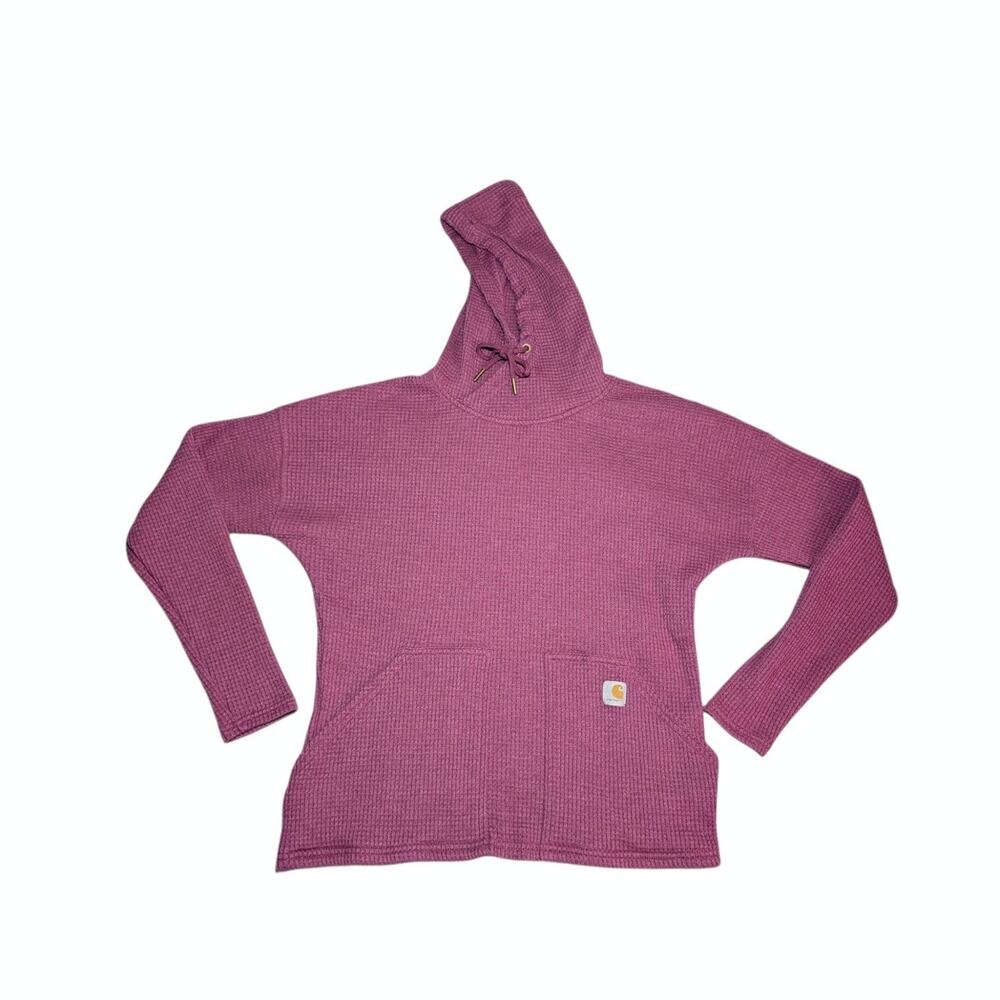 Women's Carhartt Burgundy Hoodie Relaxed Fit Waffle Knit Hoodie Size Small S